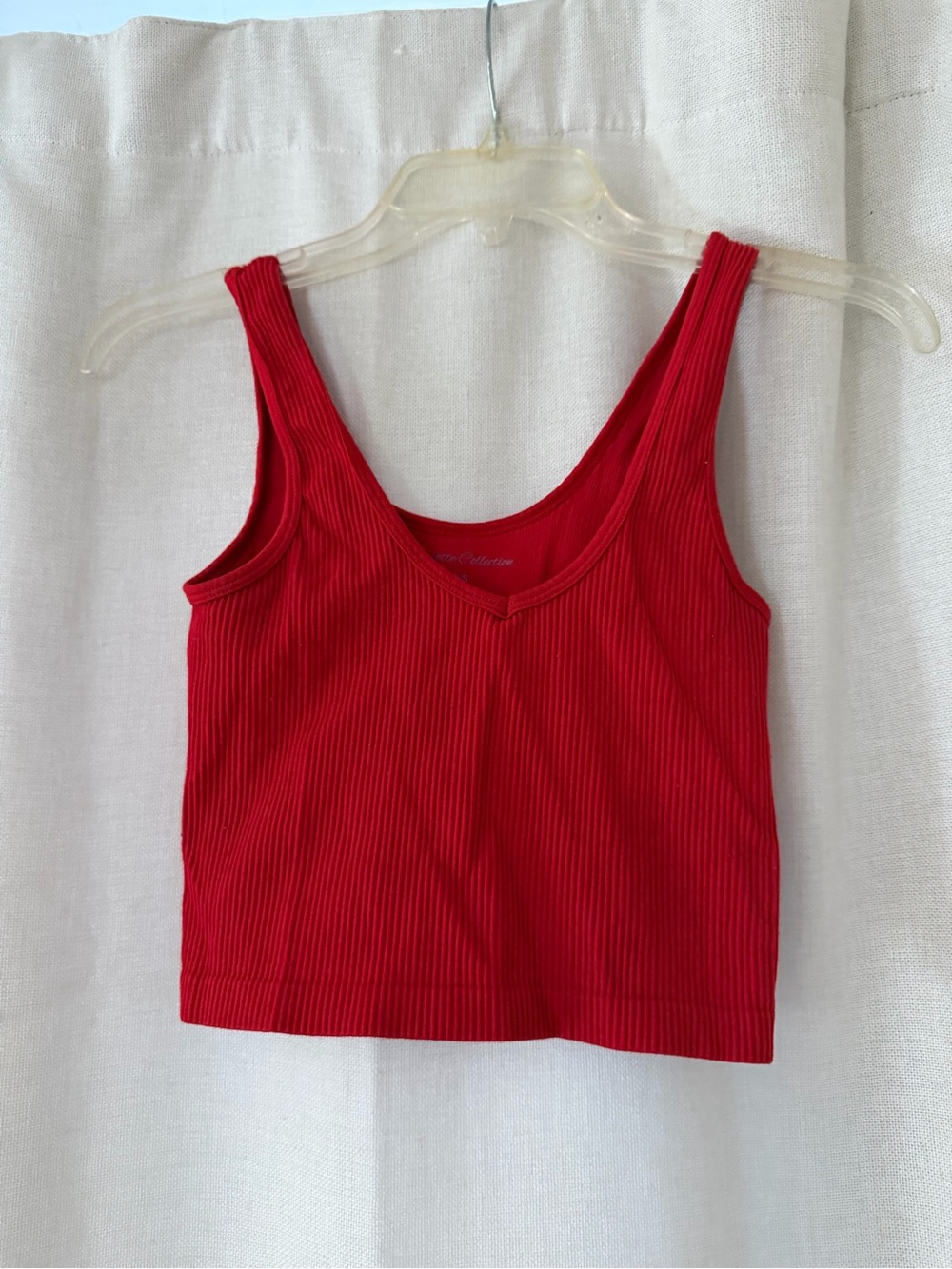 Red Ribbed Tank Crop Top - Women's Casual Scoop Neck
